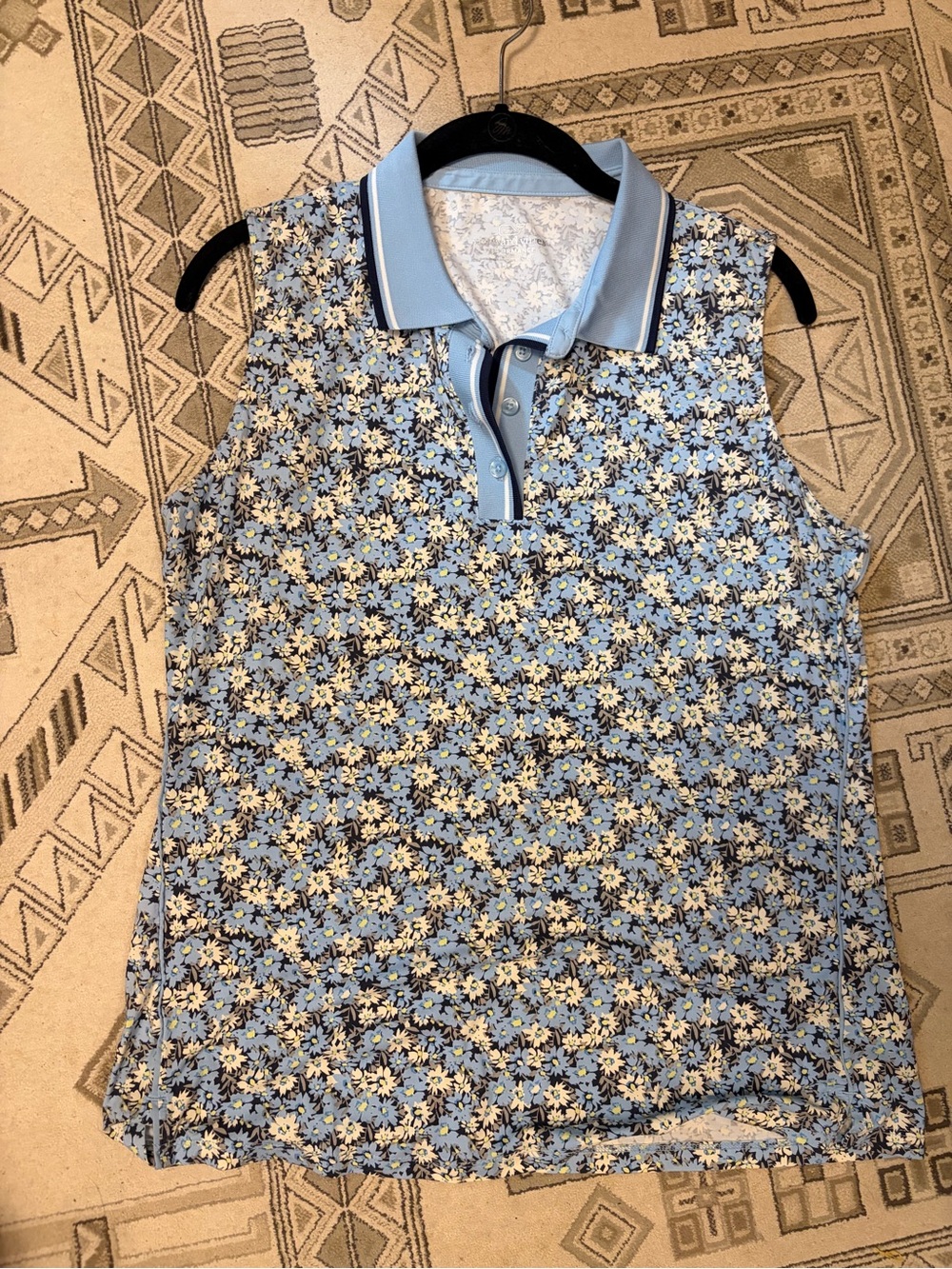 Vineyard Vines Light Blue Floral Sleeveless Golf Polo Tank